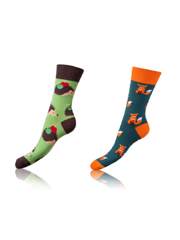Bellinda CRAZY SOCKS 2x - Veselé ponožky 2 páry - oranžová - svetlo zelená