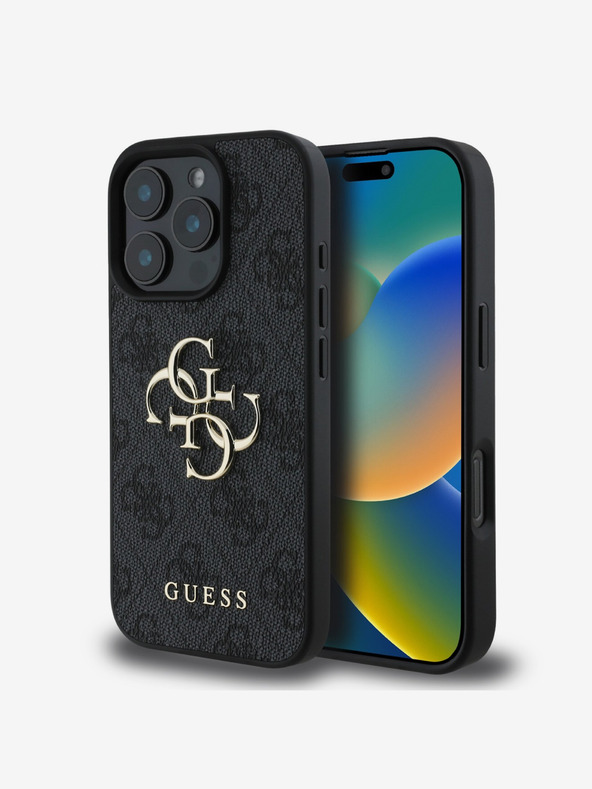 Guess Guess PU 4G Metal Logo Zadný kryt pre iPhone 16 Pro Max sivý