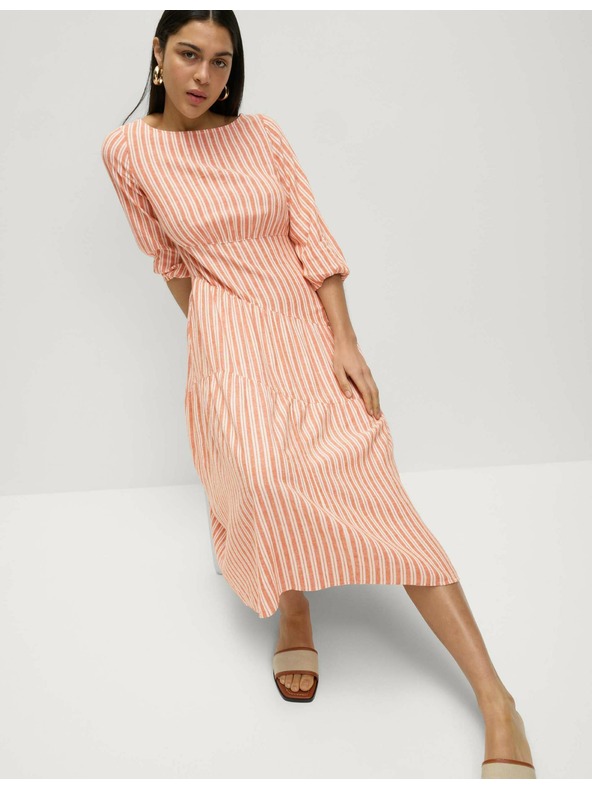 Marks & Spencer Asymetrické plážové midi šaty s vysokým podielom ľanu Marks & Spencer oranžová