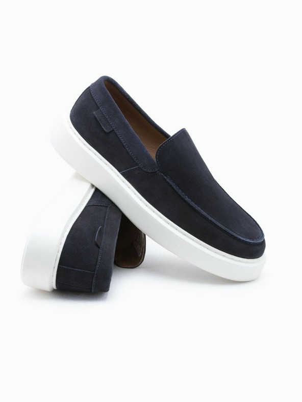 Ombre Clothing Tmavmodré pánske semišové nazúvacie poltopánky Ombre Clothing