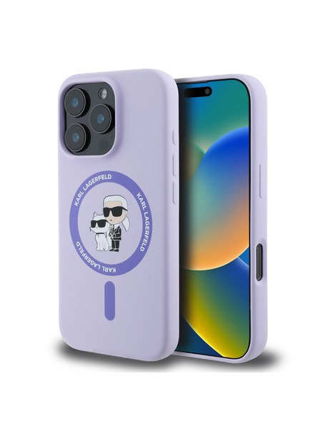 Karl Lagerfeld Karl Lagerfeld Tekutý silikón Karl and Choupette MagSafe Zadný kryt pre iPhone 16 Pro Max Fialový