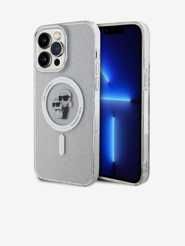 Karl Lagerfeld Karl Lagerfeld IML Trblietavý Karl a Choupette MagSafe Zadný kryt pre iPhone 15 Pro Max Priehľadný