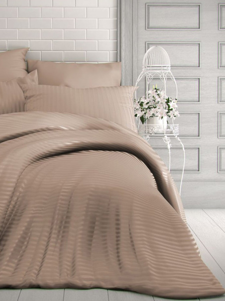 Kvalitex Francúzske saténové posteľné obliečky s prúžkom 1+2, 200x200, 70x90cm béžové Kvalitex