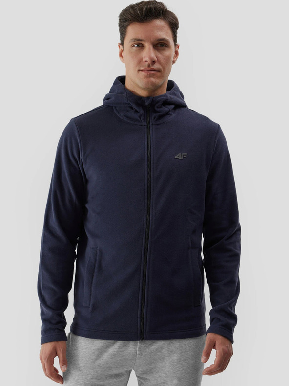 4F Pánska fleece mikina regular s kapucňou 4F