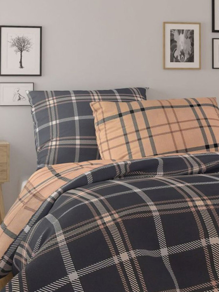 Kvalitex Predĺžené bavlnené posteľné obliečky NORDIC COLLECTION 140x220, 70x90cm KÁRO tmavo hnedé