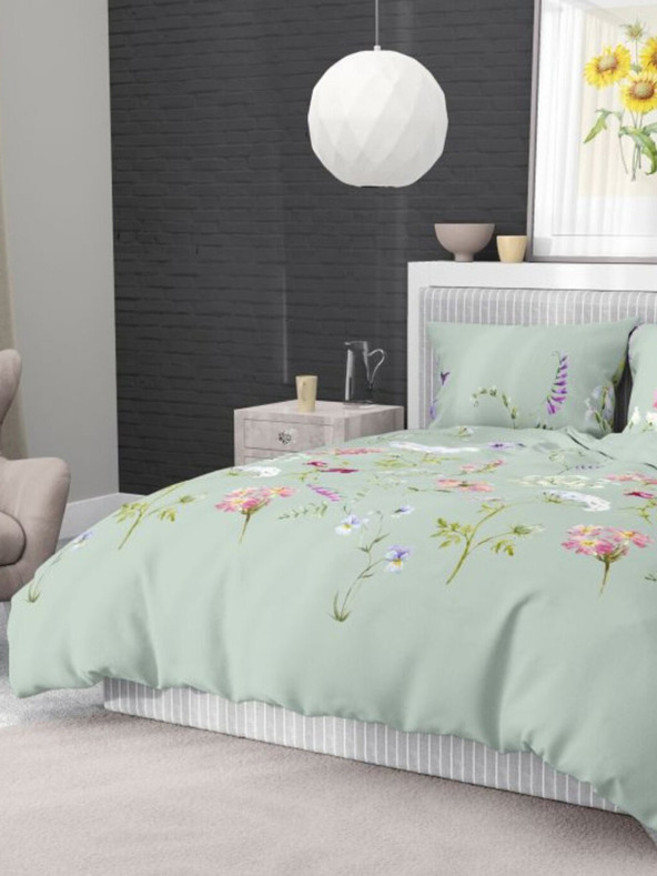 Kvalitex Francúzske bavlnené prestieradlo do postieľky DELUX 240x200, 70x90cm BOTANICA zelená