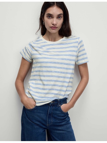 Marks & Spencer Pruhované tričko z čistej bavlny regular fit Marks & Spencer biele