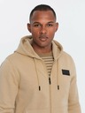 Ombre Clothing Pánska mikina na zips s kapucňou a nášivkou - piesková V2 OM-SSZP-0140 Ombre Clothing