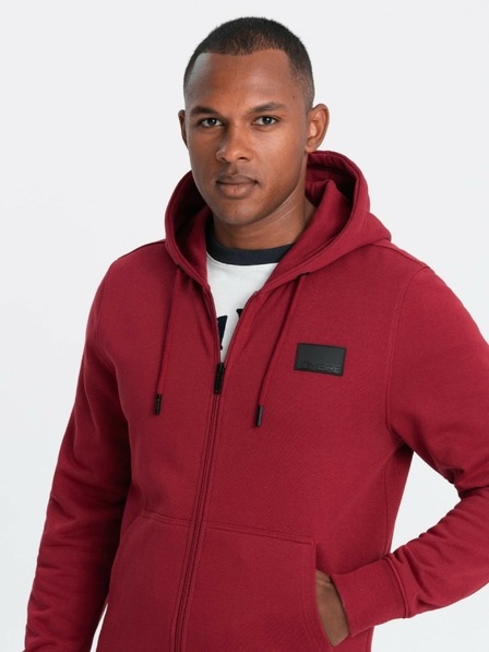 Ombre Clothing Pánska mikina s kapucňou a nášivkou - červená V3 OM-SSZP-0140 Ombre Clothing