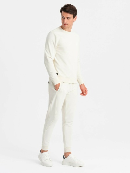 Ombre Clothing Pánska bavlnená tepláková súprava BASIC krémová Ombre Clothing