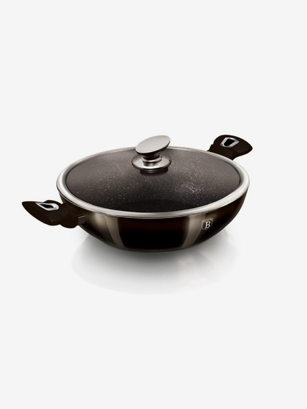 Berlingerhaus Panvica Wok s pokrievkou s mramorovým povrchom 30 cm Shiny Black Edition BERLINGERHAUS