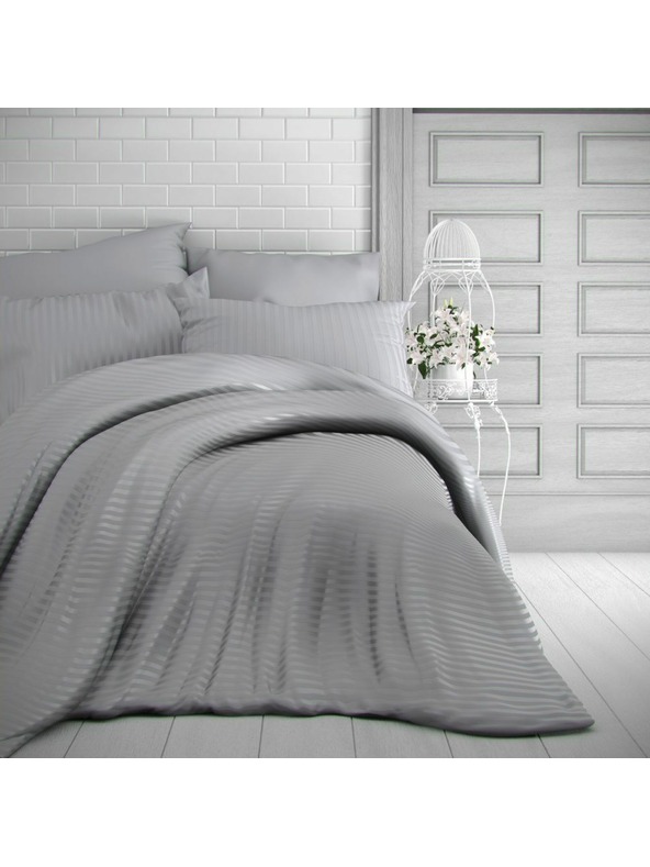 Kvalitex Saténové posteľné obliečky s pruhom 140x200, 70x90cm svetlosivé Kvalitex