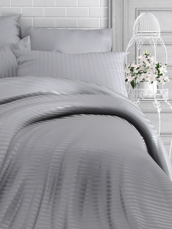 Kvalitex Francúzske saténové prestieradlo s prúžkom 1+2, 240x220, 70x90cm SVETLE ŠEDÁ