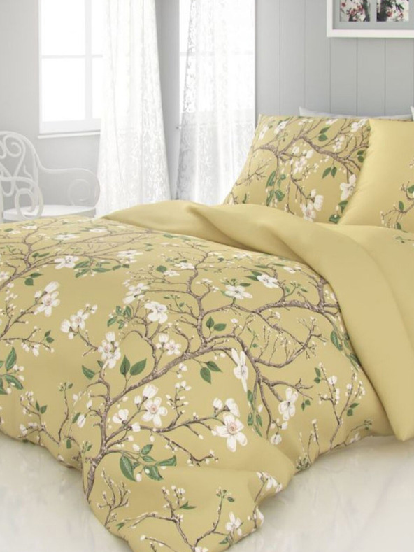 Kvalitex Saténová francúzska posteľná bielizeň LUXURY COLLECTION 1+2, 220x200, 70x90cm SPRING gold
