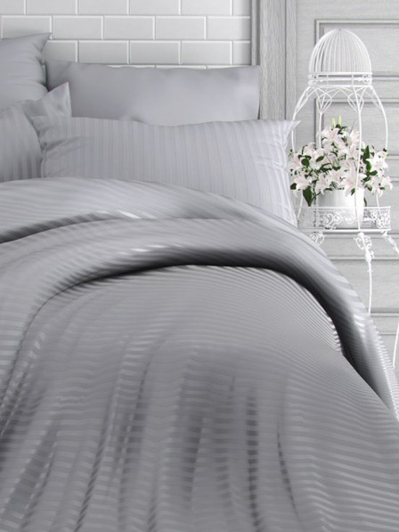 Kvalitex Francúzska saténová posteľná bielizeň so vzorom 1+2, 220x200, 70x90cm SVETLO SIVÁ