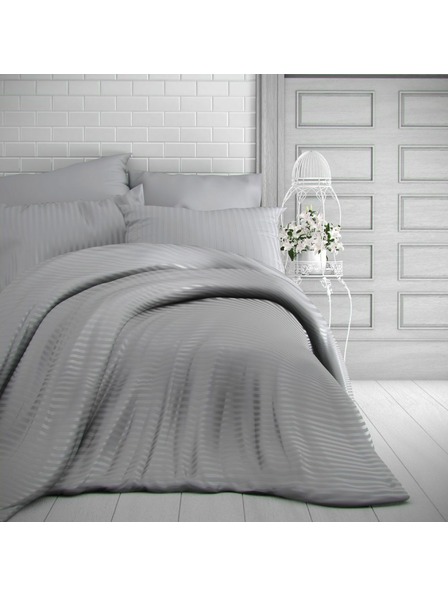 Kvalitex Saténové posteľné obliečky s pruhom 140x200, 70x90cm svetlosivé Kvalitex