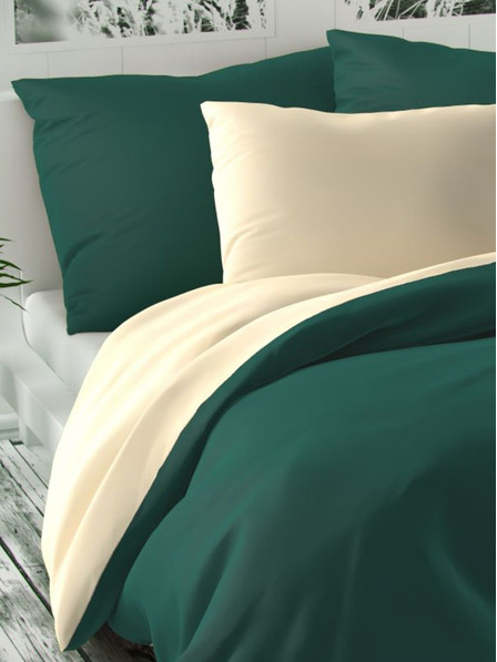 Kvalitex Saténové francúzske predĺžené posteľné obliečky LUXURY COLLECTION 1+2, 240x220, 70x90cm tmavo zelené / smotanové