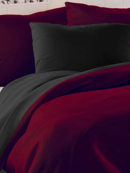 Kvalitex Saténové francúzske posteľné obliečky LUXURY COLLECTION 1+2, 220x200, 70x90cm vínové / čierne Kvalitex