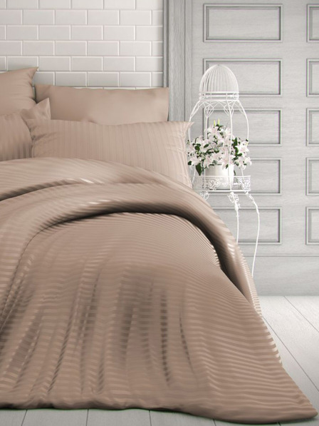 Kvalitex Francúzske saténové posteľné obliečky s pruhom 1+2, 240x200, 70x90cm béžové Kvalitex