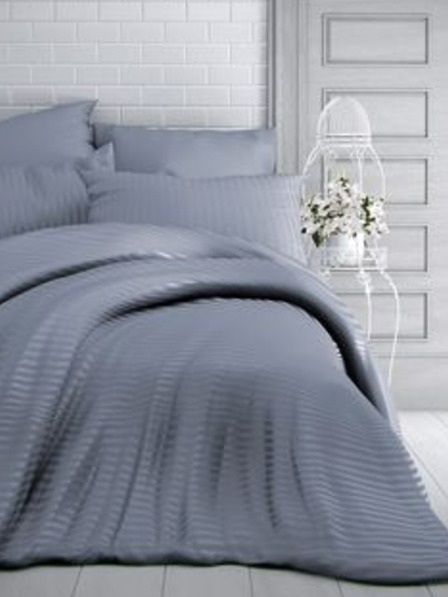 Kvalitex Saténové posteľné obliečky s pruhom 140x200, 70x90cm tmavosivé Kvalitex