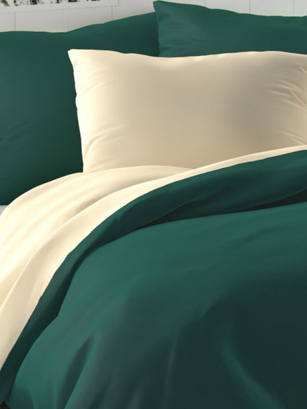 Kvalitex Saténové francúzske posteľné obliečky LUXURY COLLECTION 1+2, 220x200, 70x90cm tmavozelená / biela