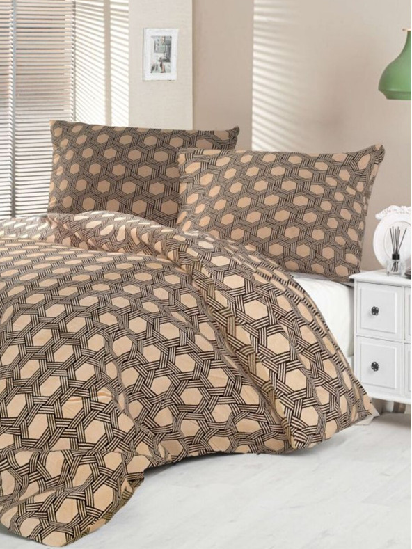 Kvalitex Saténové francúzske posteľné obliečky Luxury Collection 1+2, 200x200, 70x90cm Carero béžové Kvalitex