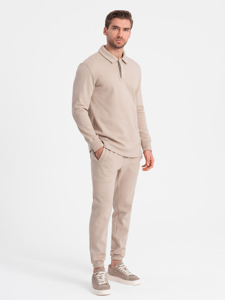 Ombre Clothing Béžová pánska tepláková súprava polokošeľa + nohavice Ombre Oblečenie