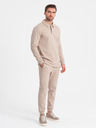 Ombre Clothing Béžová pánska tepláková súprava polokošeľa + nohavice Ombre Oblečenie