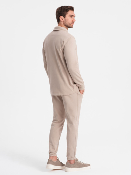 Ombre Clothing Béžová pánska tepláková súprava polokošeľa + nohavice Ombre Oblečenie