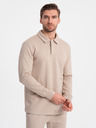 Ombre Clothing Béžová pánska tepláková súprava polokošeľa + nohavice Ombre Oblečenie