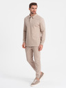 Ombre Clothing Béžová pánska tepláková súprava polokošeľa + nohavice Ombre Oblečenie
