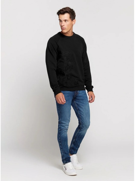 Guess Jeans Pánsky čierny vyšívaný sveter Guess