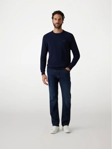 Guess Jeans Pánsky tmavomodrý sveter s vyšitým logom Guess jeans