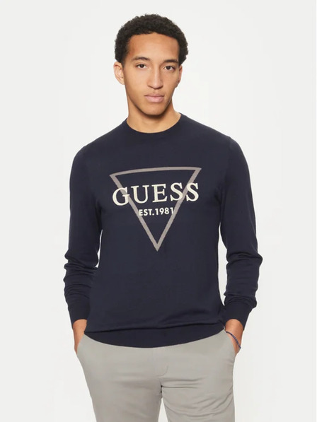 Guess Jeans Pánsky tmavomodrý sveter big triangle logo Guess jeans
