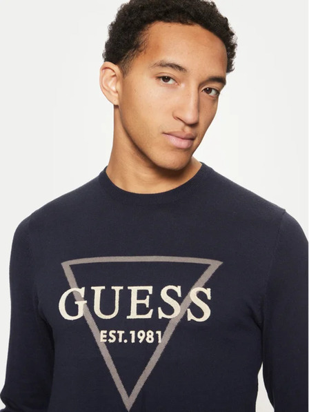 Guess Jeans Pánsky tmavomodrý sveter big triangle logo Guess jeans