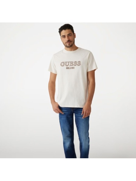 Guess Jeans Pánske biele tričko s nápisom Guess jeans