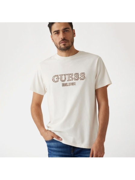Guess Jeans Pánske biele tričko s nápisom Guess jeans