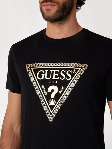 Guess Jeans Pánske čierne tričko s logom retiazkového trojuholníka Guess jeans