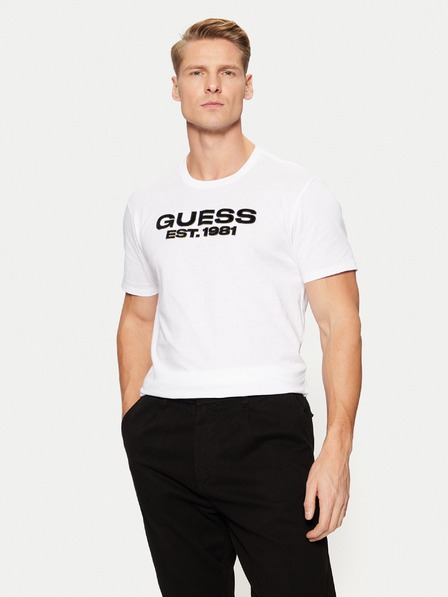 Guess Jeans Pánske biele tričko s nápisom G011 Guess jeans