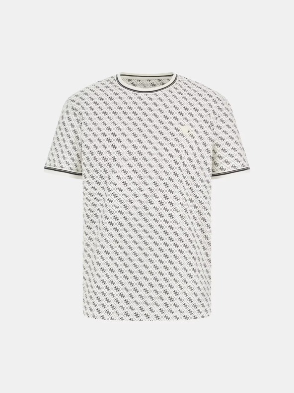 Guess Jeans Pánske biele tričko so vzorovaním Guess Jeans T-Shirt Salt White