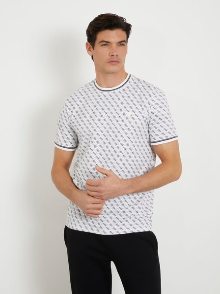 Guess Jeans Pánske biele tričko so vzorovaním Guess Jeans T-Shirt Salt White