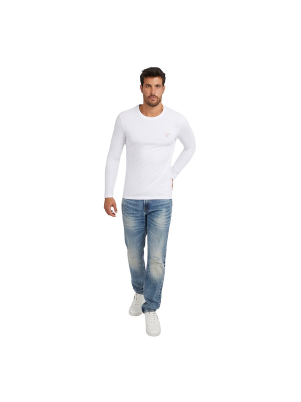 Guess Jeans Pánske biele tričko s dlhým rukávom Guess jeans