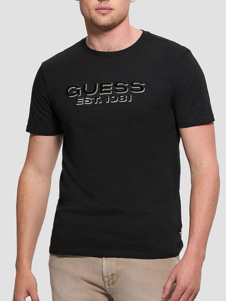 Guess Jeans Pánske čierne tričko s nápisom jet black Guess jeans