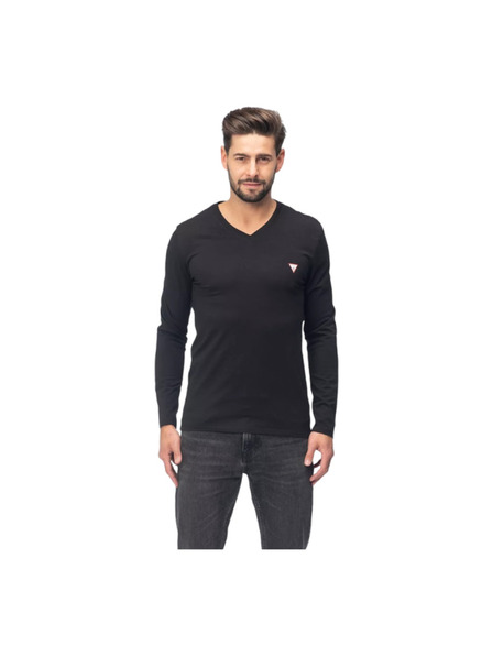 Guess Jeans Pánske čierne tričko s dlhým rukávom v-neck Guess jeans
