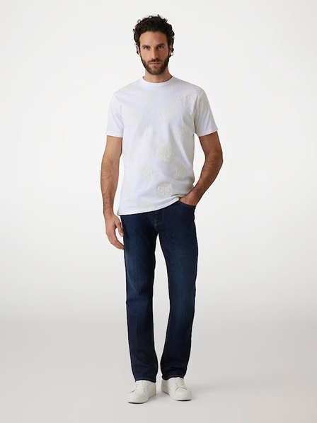 Guess Jeans Pánske biele tričko s pivonkovou potlačou Guess jeans
