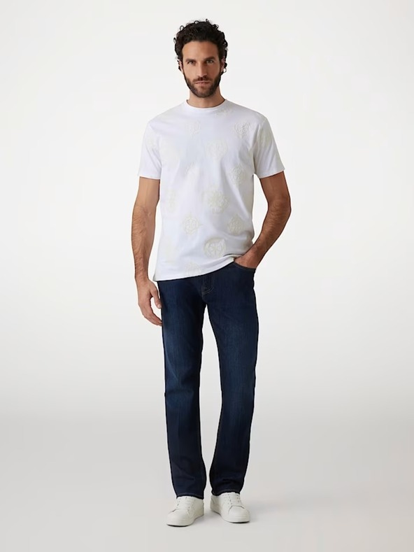 Guess Jeans Pánske biele tričko s pivonkovou potlačou Guess jeans