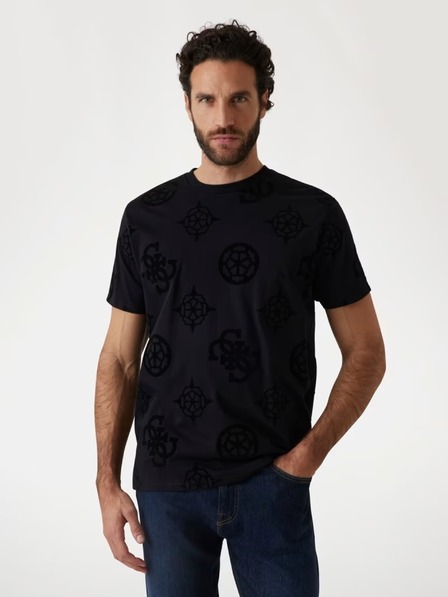 Guess Jeans Pánske čierne tričko s pivonkovou potlačou Guess jeans