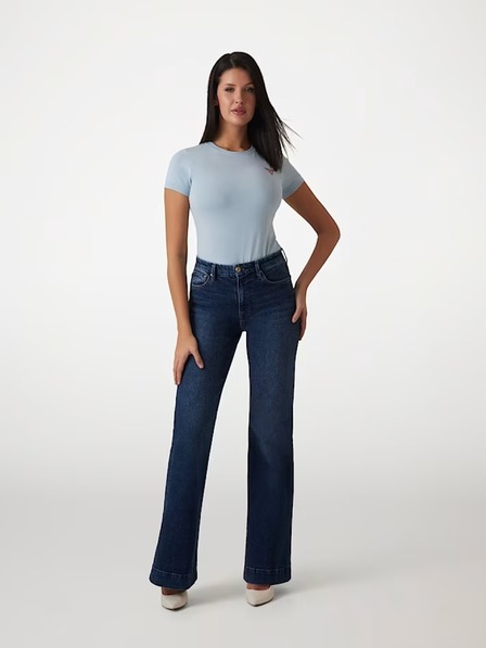 Guess Jeans Dámske biele strečové tričko triangle logo Guess jeans