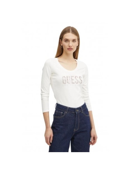 Guess Jeans Dámske biele tričko Python Guess jeans