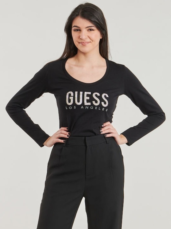 Guess Jeans Dámske čierne tričko Python Guess jeans